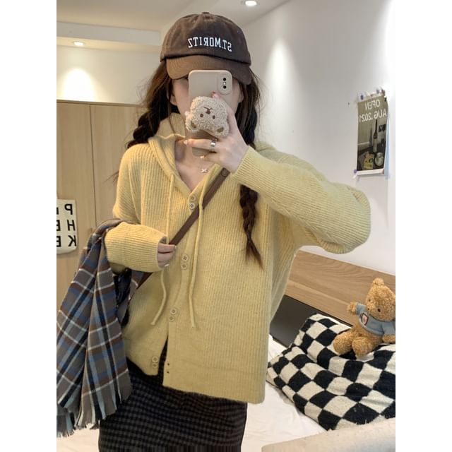 Cardigan Plain Button-Up Hooded