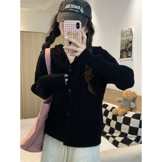 Cardigan Plain Button-Up Hooded