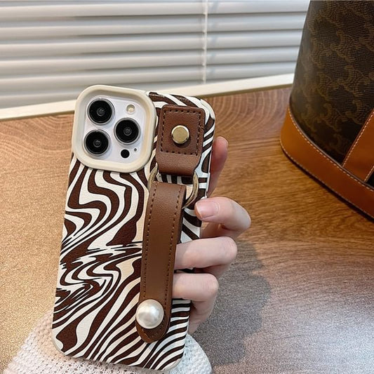 Zebra Print Strap Phone Case - iPhone 15 Pro Max / 15 Pro / 15 Plus / 15 / 14 Pro Max / 14 Pro / 14 Plus / 14 / 13 Pro Max / 13 Pro / 13 / 13 mini / 12 Pro Max / 12 Pro / 12 / 12 mini / 11 Pro Max / 11 Pro / 11