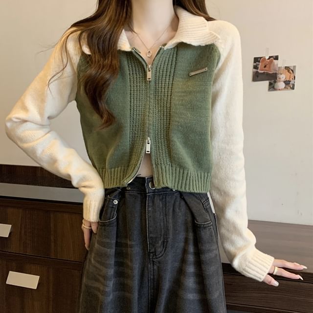 Cardigan Two-Tone Polo Zip