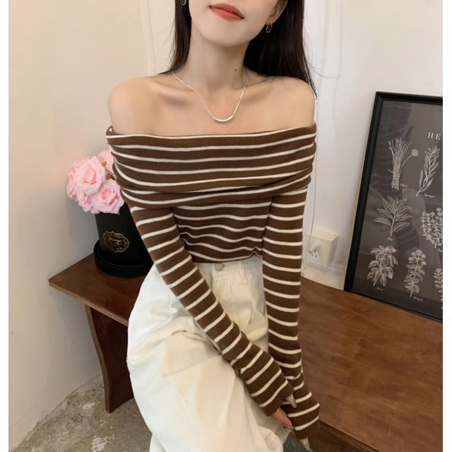 Knit Long-Sleeve Striped Top Slim-Fit