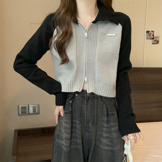 Cardigan Two-Tone Polo Zip