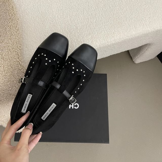 Square Toe Studded Mary Jane Shoes