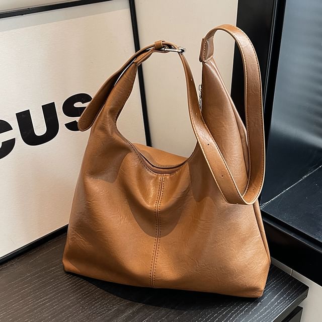 Faux Plain Leather Tote Bag