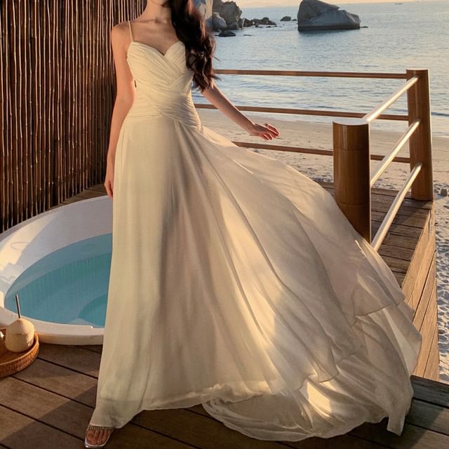 A-Line Dress Neckline Strap Maxi Plain Sweetheart Spaghetti