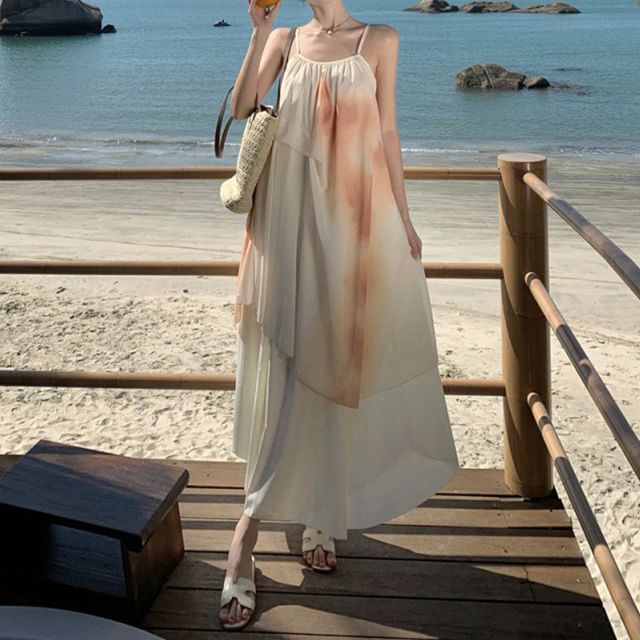 Maxi Print Dress A-Line Strap Spaghetti