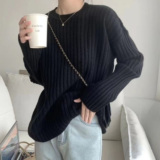 Crew Ribbed Sweater Plain Neck