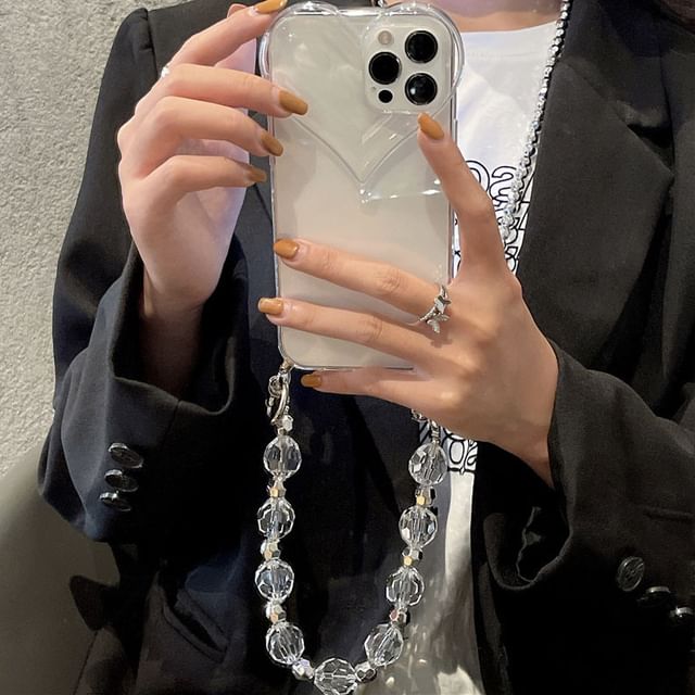 Transparent Phone Case Crystal Heart Faux Chain