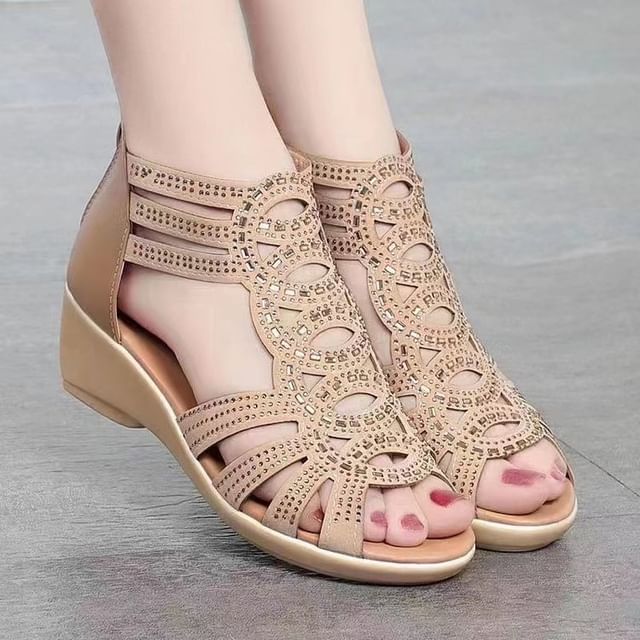 Glitter Low-Heel Sandals Perforated