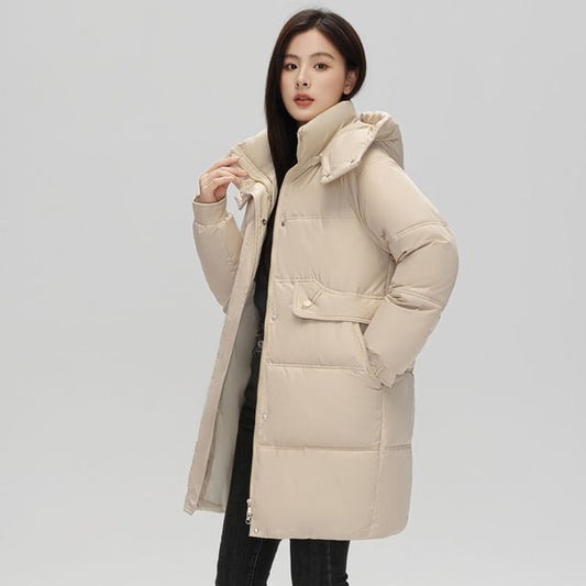 Hooded Zip-Up Padded Long Coat