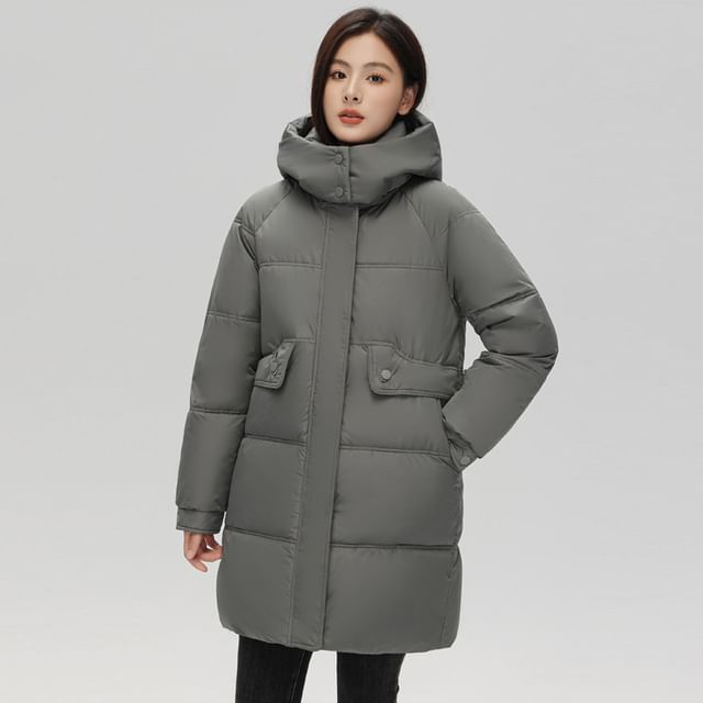 Hooded Zip-Up Padded Long Coat