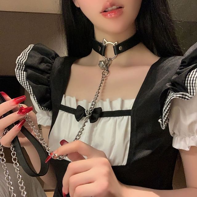 / Cat Alloy Choker Faux Leather Leash