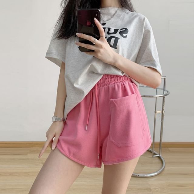 Sweat Waist Shorts Plain Drawstring