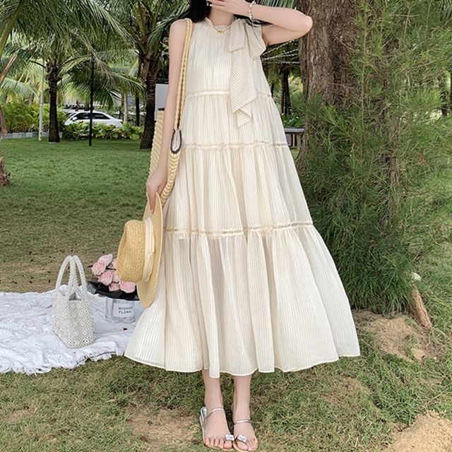 Dress Midi Sleeveless A-Line Crewneck Plain