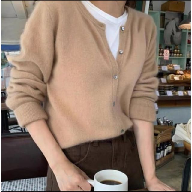 Plain Cardigan Button-Up