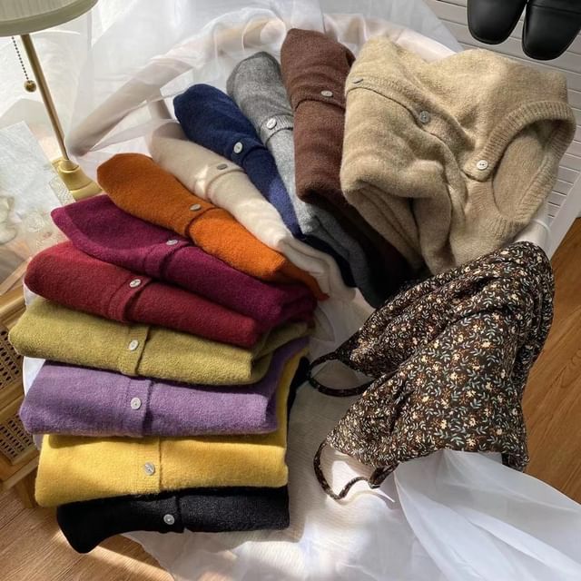 Plain Cardigan Button-Up