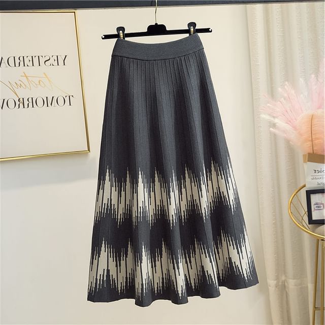 A-Line Printed Waist Skirt Knit Midi High