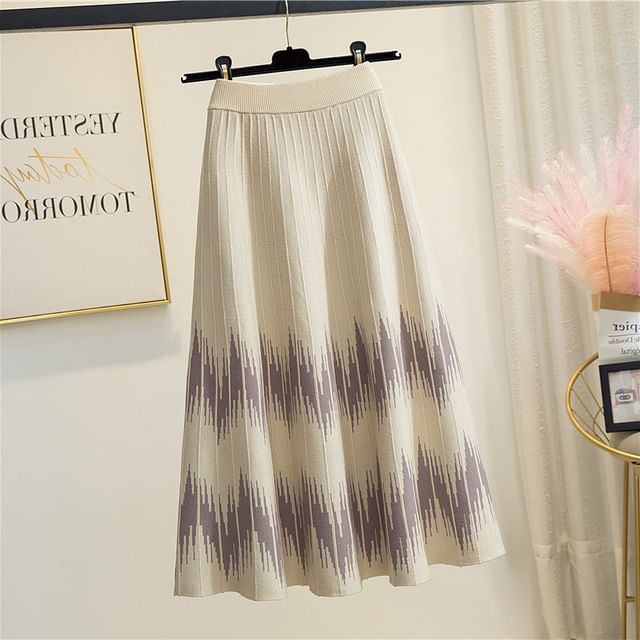 A-Line Printed Waist Skirt Knit Midi High