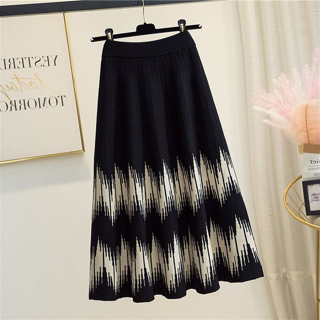 A-Line Printed Waist Skirt Knit Midi High