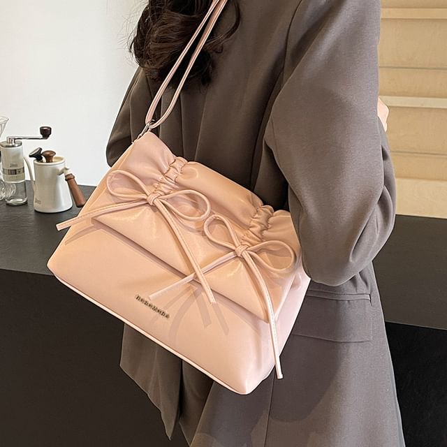 Faux Shoulder Bow Leather Bag