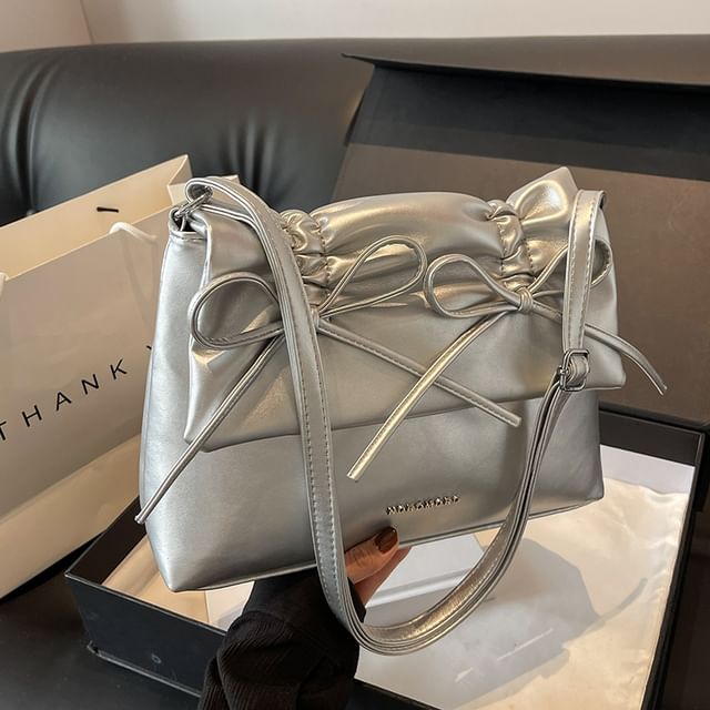 Faux Shoulder Bow Leather Bag