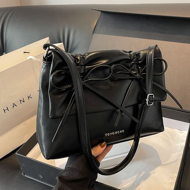 Faux Shoulder Bow Leather Bag