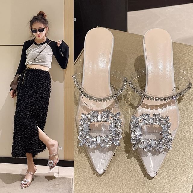 Rhinestone High Sandals Heel Buckled