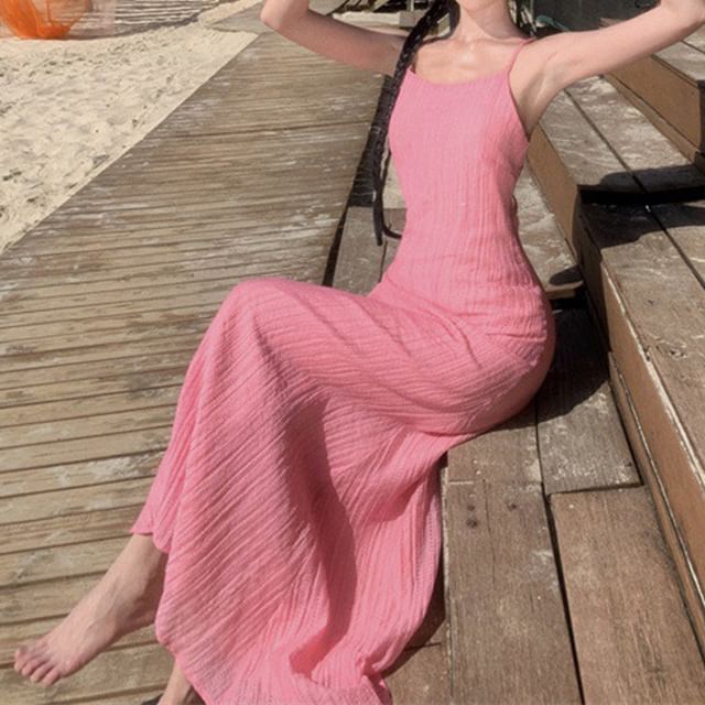 Maxi Mermaid Plain Strap Dress Spaghetti