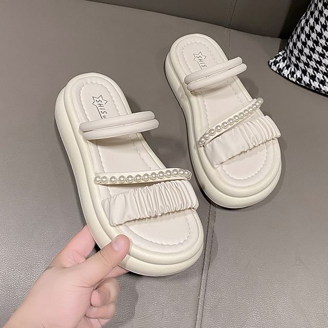 Platform Sandals Pearl Faux Slide