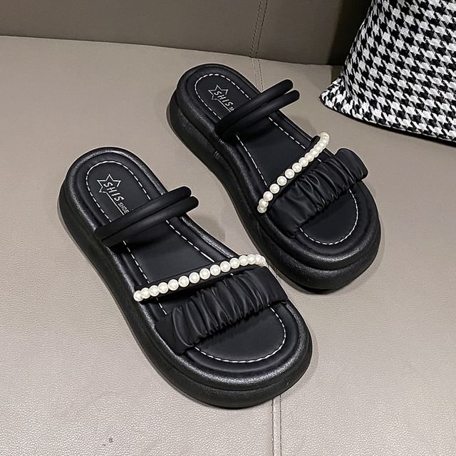 Platform Sandals Pearl Faux Slide