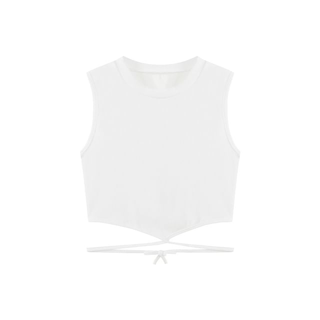 Back Top Crop Cross Tie Plain Crew Criss Tank Neck