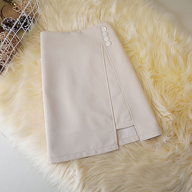 Panel Skirt A-Line Plain High Mini Waist Button