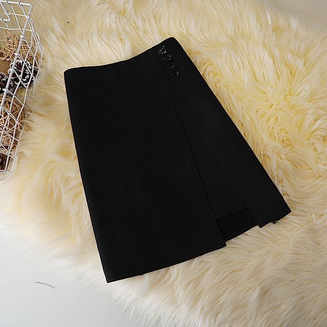 Panel Skirt A-Line Plain High Mini Waist Button