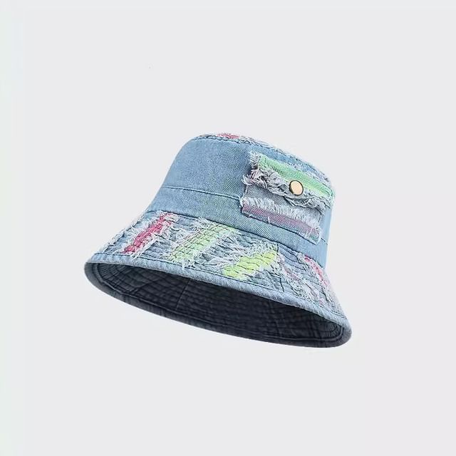 Washed Distressed Denim Bucket Hat / Beret