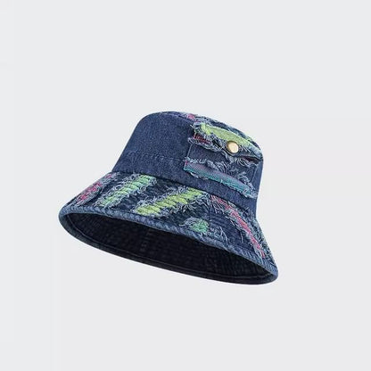 Washed Distressed Denim Bucket Hat / Beret