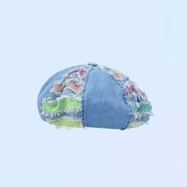 Washed Distressed Denim Bucket Hat / Beret