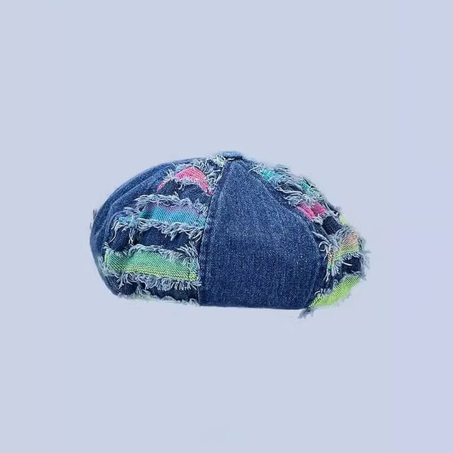 Washed Distressed Denim Bucket Hat / Beret