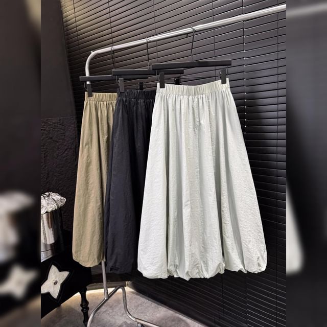 Plain Midi Waist High Skirt A-Line