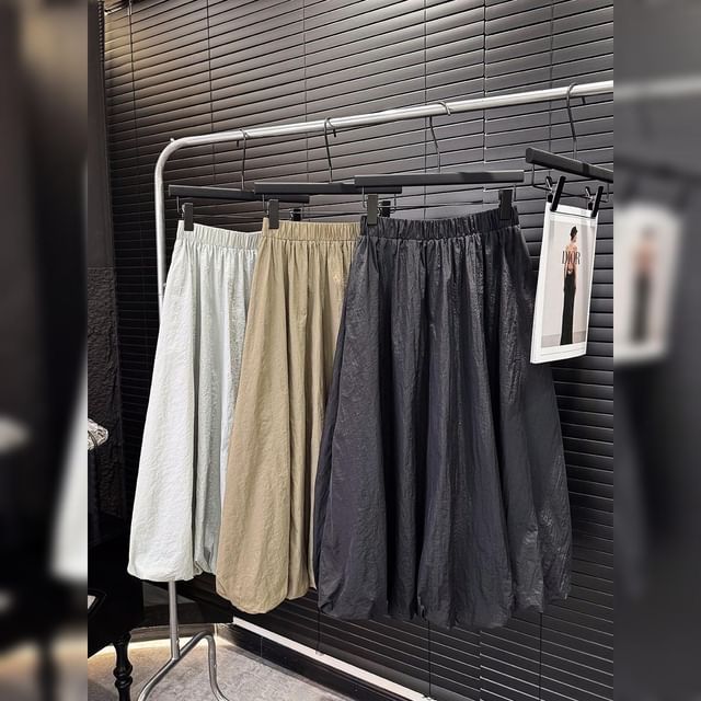 Plain Midi Waist High Skirt A-Line