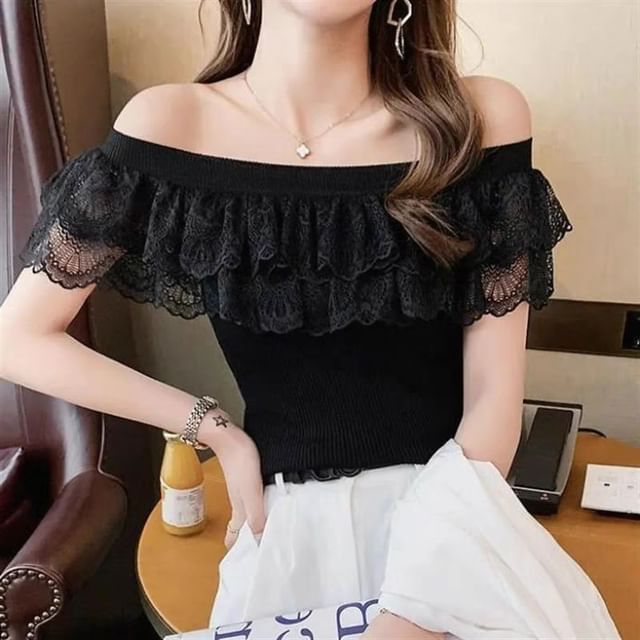 Knit Top Off-Shoulder Lace