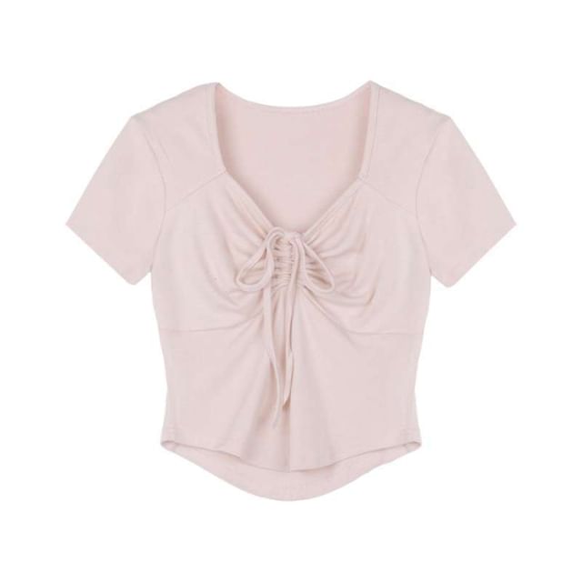 Plain Short-Sleeve T-Shirt Drawstring