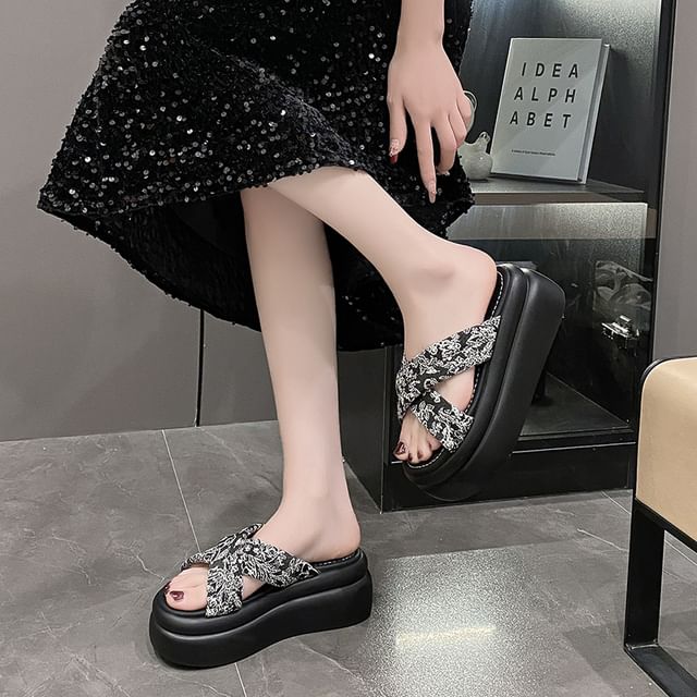 Jacquard Platform Slide Sandals Floral