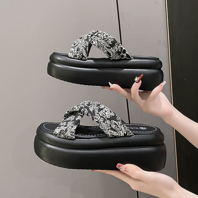 Jacquard Platform Slide Sandals Floral