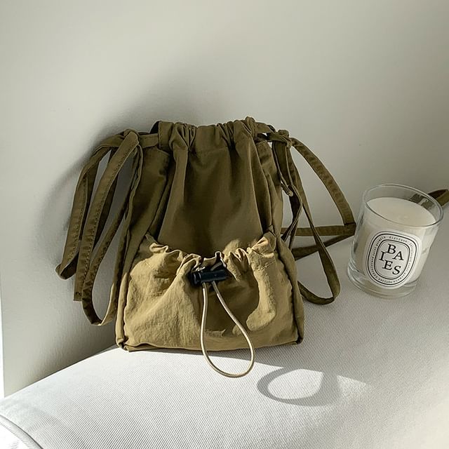 Bag Drawstring Plain Nylon Crossbody