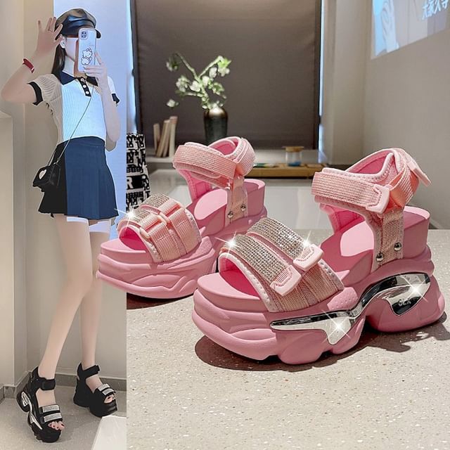 Sandals Platform Rhinestone Wedge
