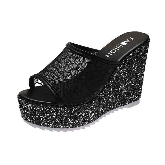 Glitter Wedge Sandals Plain Slide