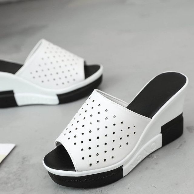 Pointelle Plain Sandals Slide Wedge