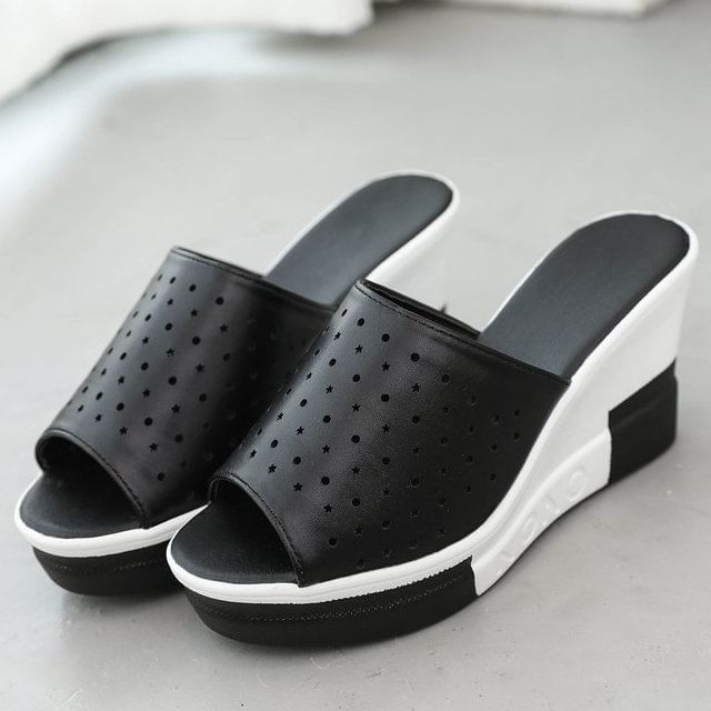 Pointelle Plain Sandals Slide Wedge