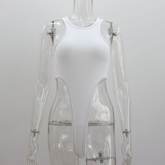 Bodysuit Sleeveless Crew Plain Neck Top