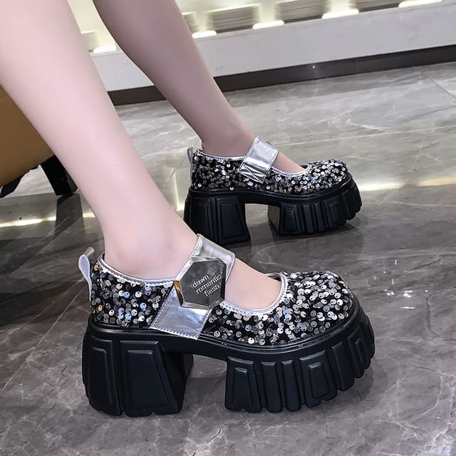 Shoes Sequined Mary Jane Platform